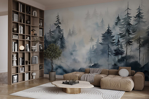 Painting of trees and fog Painting of trees and fog