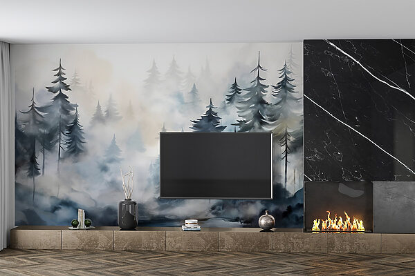 Painting of trees and fog Painting of trees and fog