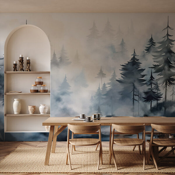 Painting of trees and fog Painting of trees and fog