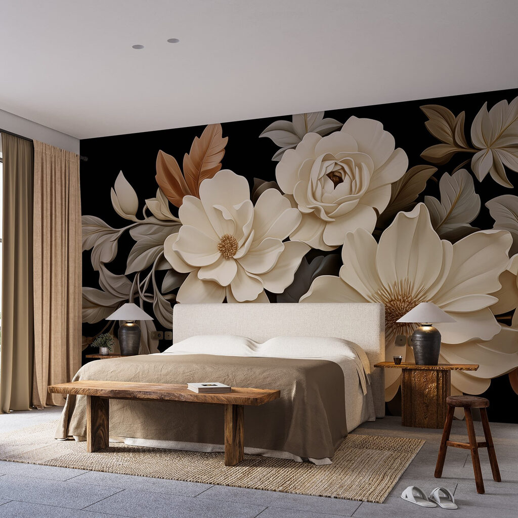 Group of white flowers with brown leaves