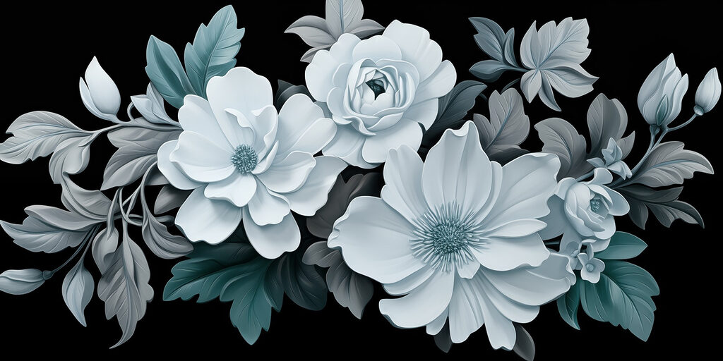 Group of white flowers with black leaves Group of white flowers with black leaves