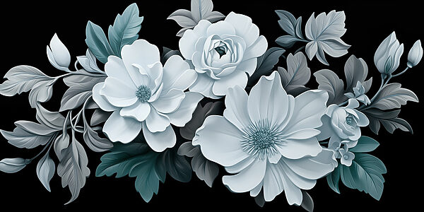 Group of white flowers with black leaves Group of white flowers with black leaves