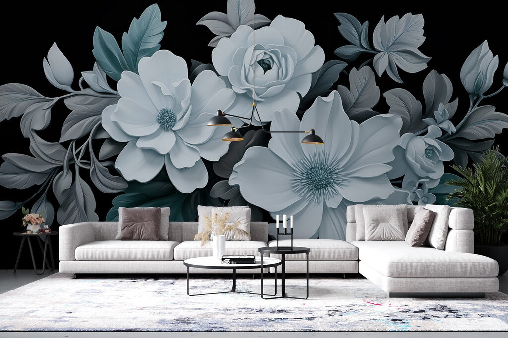 Group of white flowers with black leaves