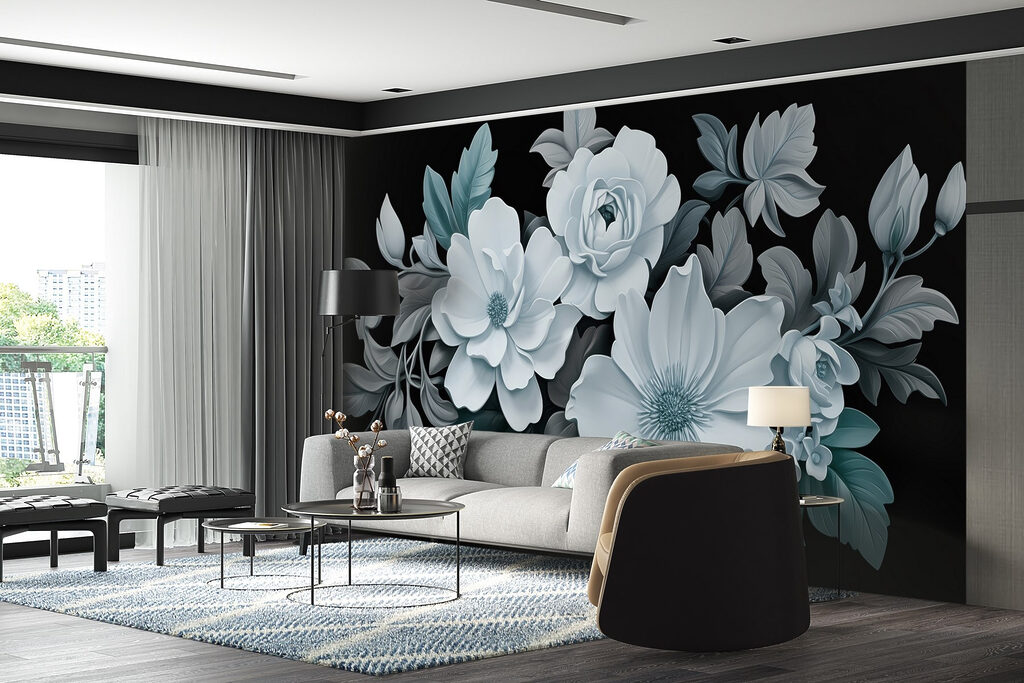 Group of white flowers with black leaves