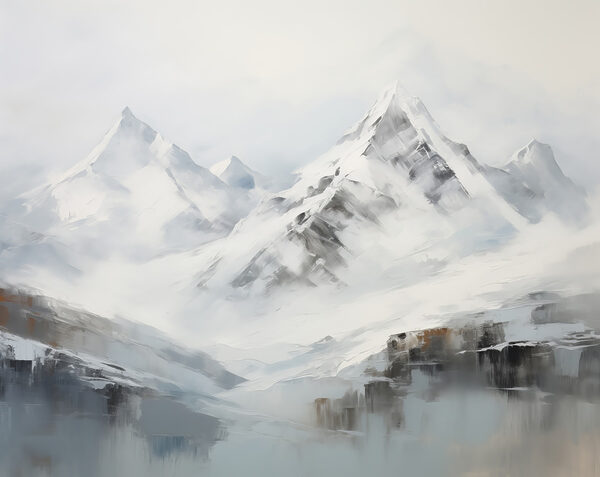 Painting of a snowy mountain range Painting of a snowy mountain range
