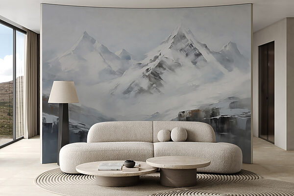 Painting of a snowy mountain range Painting of a snowy mountain range