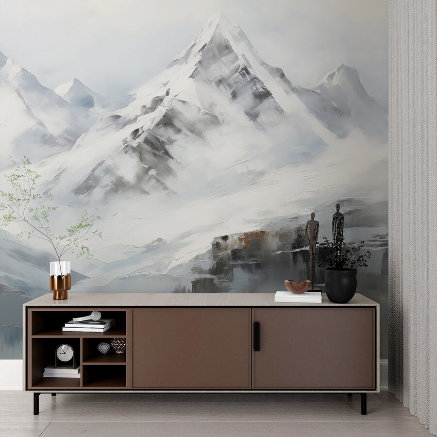 Painting of a snowy mountain range