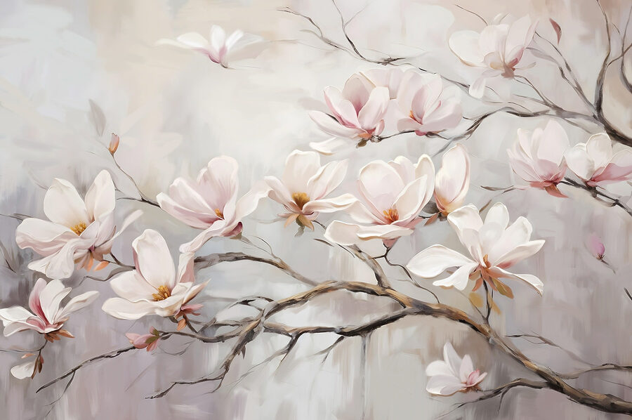 Painting of flowers on a branch