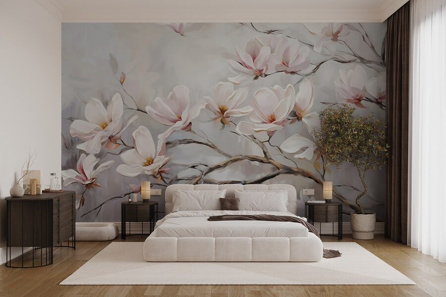Painting of flowers on a branch