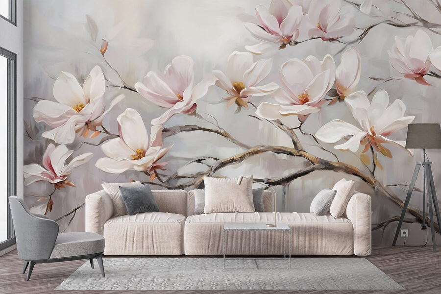 Painting of flowers on a branch