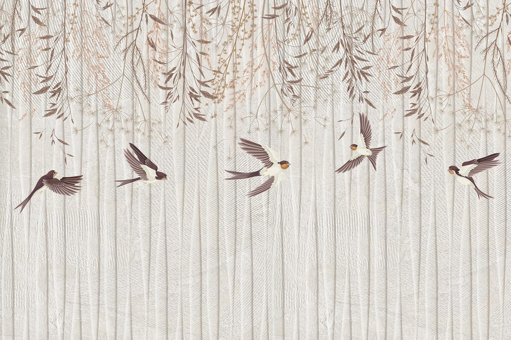 Wallpaper with birds flying