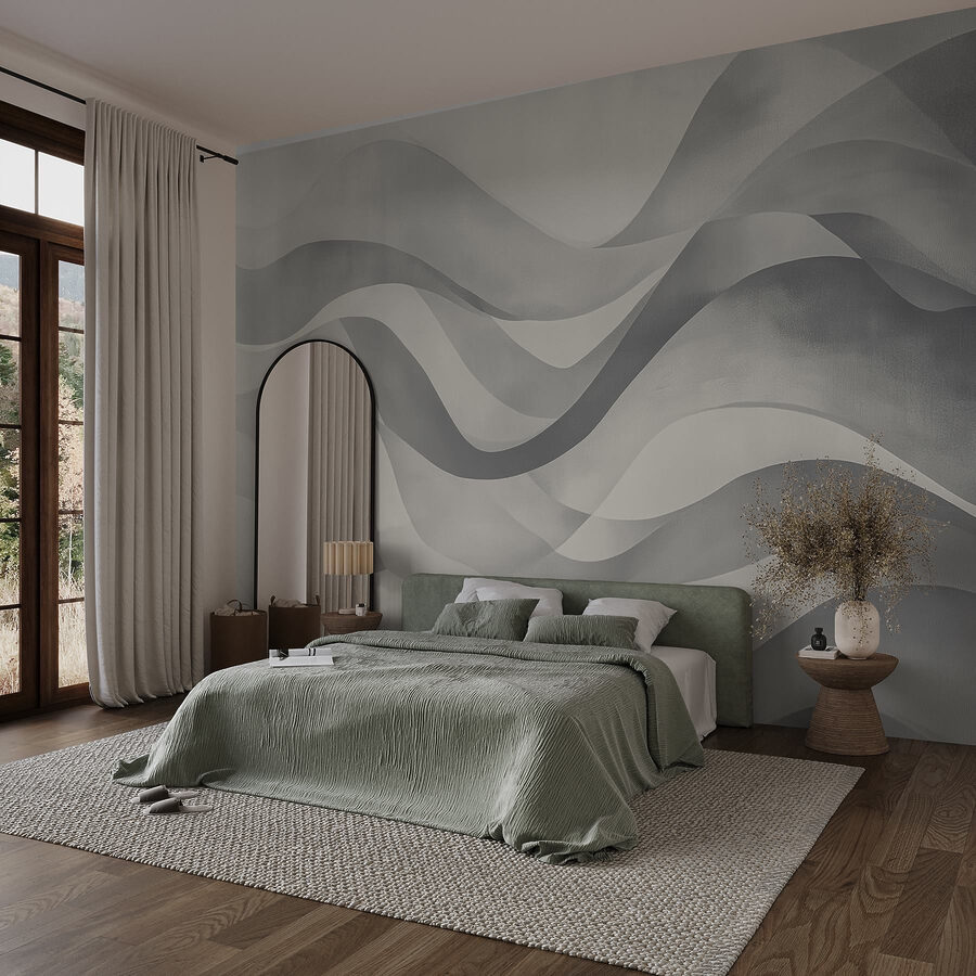 Wall murals Grey and white background with wavy lines