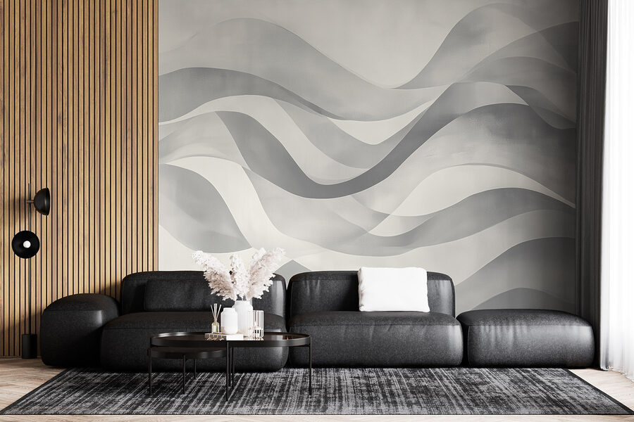 Wall murals Grey and white background with wavy lines - Image 3
