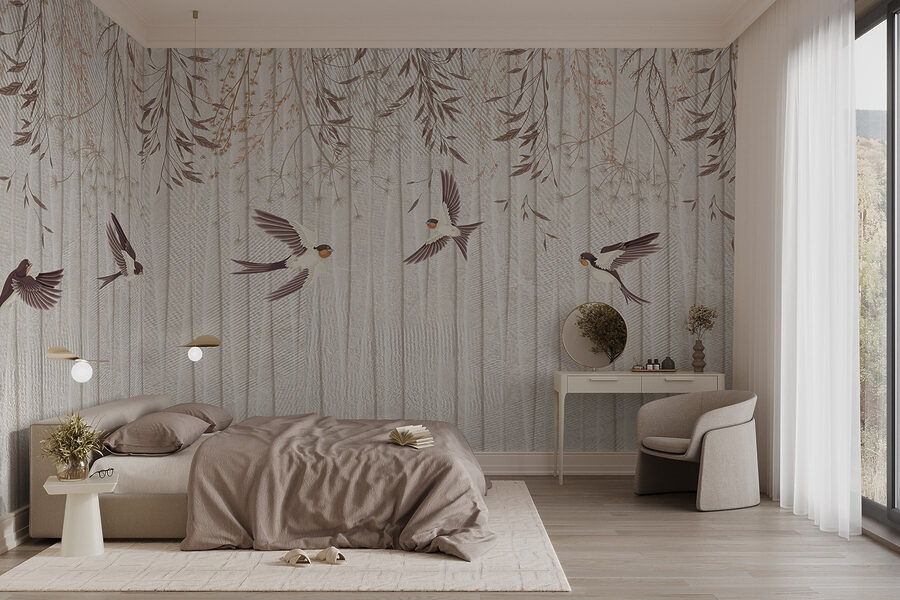 Wall murals Wallpaper with birds flying