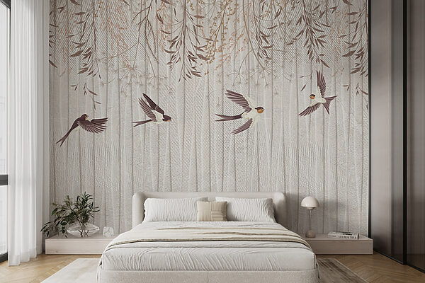 Wallpaper with birds flying