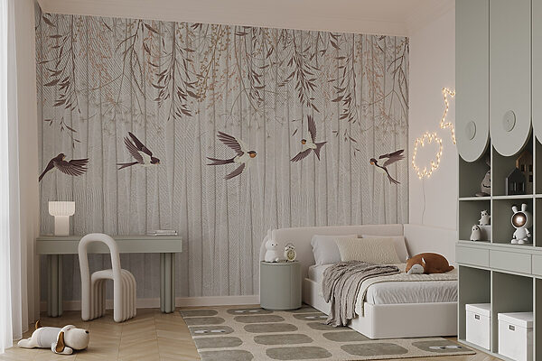 Wallpaper with birds flying