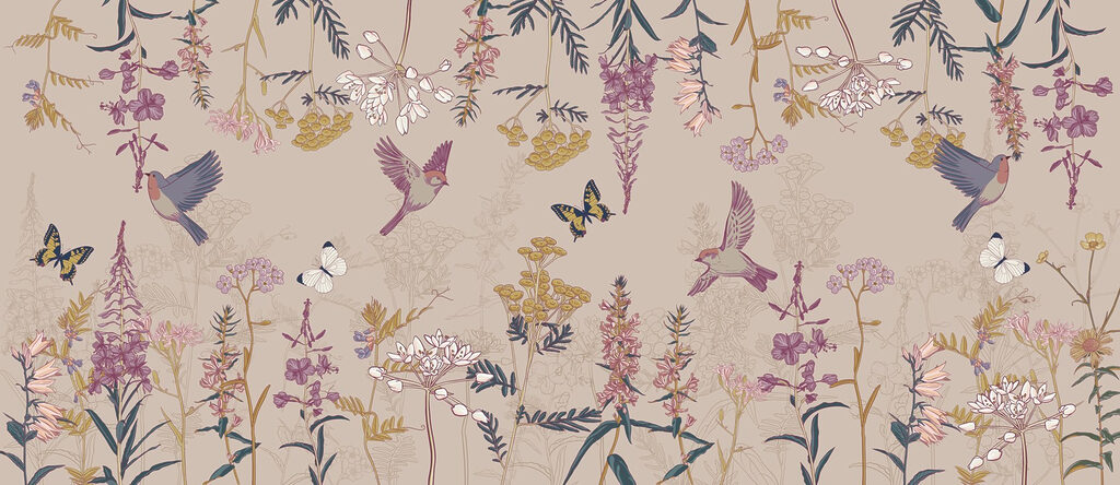 Wallpaper with birds and flowers Wallpaper with birds and flowers