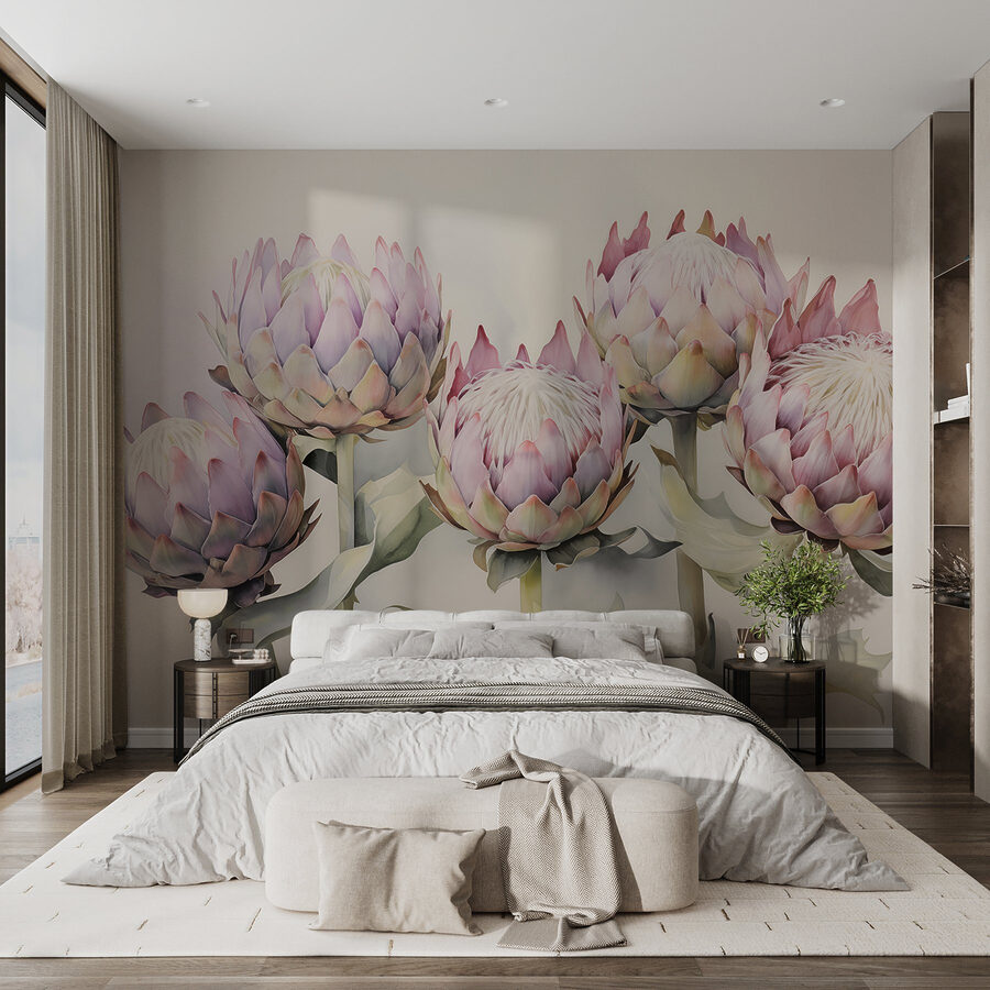Wall murals Group of flowers with leaves