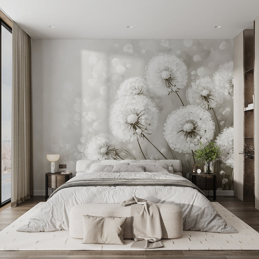 Group of dandelions with white flowers