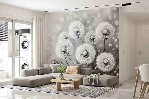 Group of dandelions in black and white