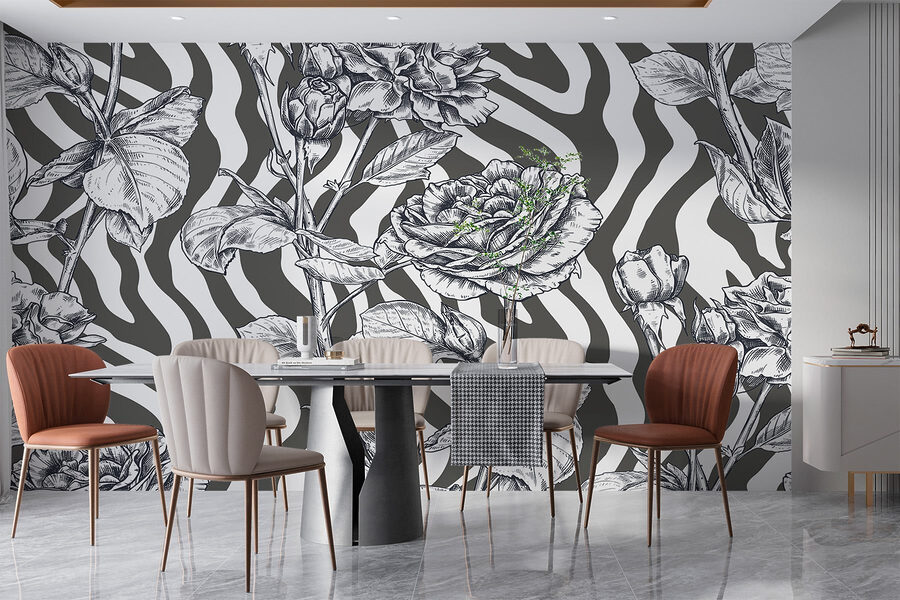 Black and white drawing of roses