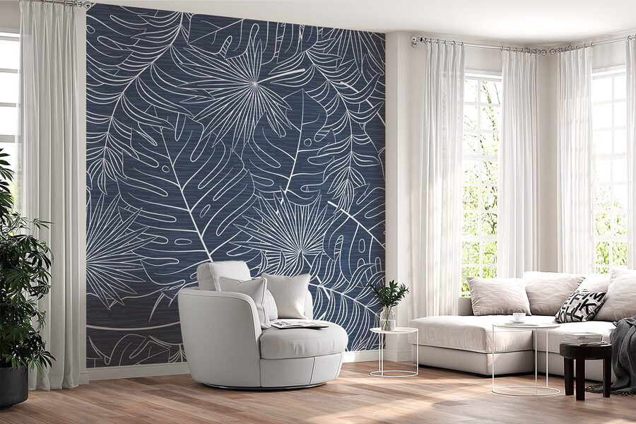 Pattern of leaves on a blue background Pattern of leaves on a blue background