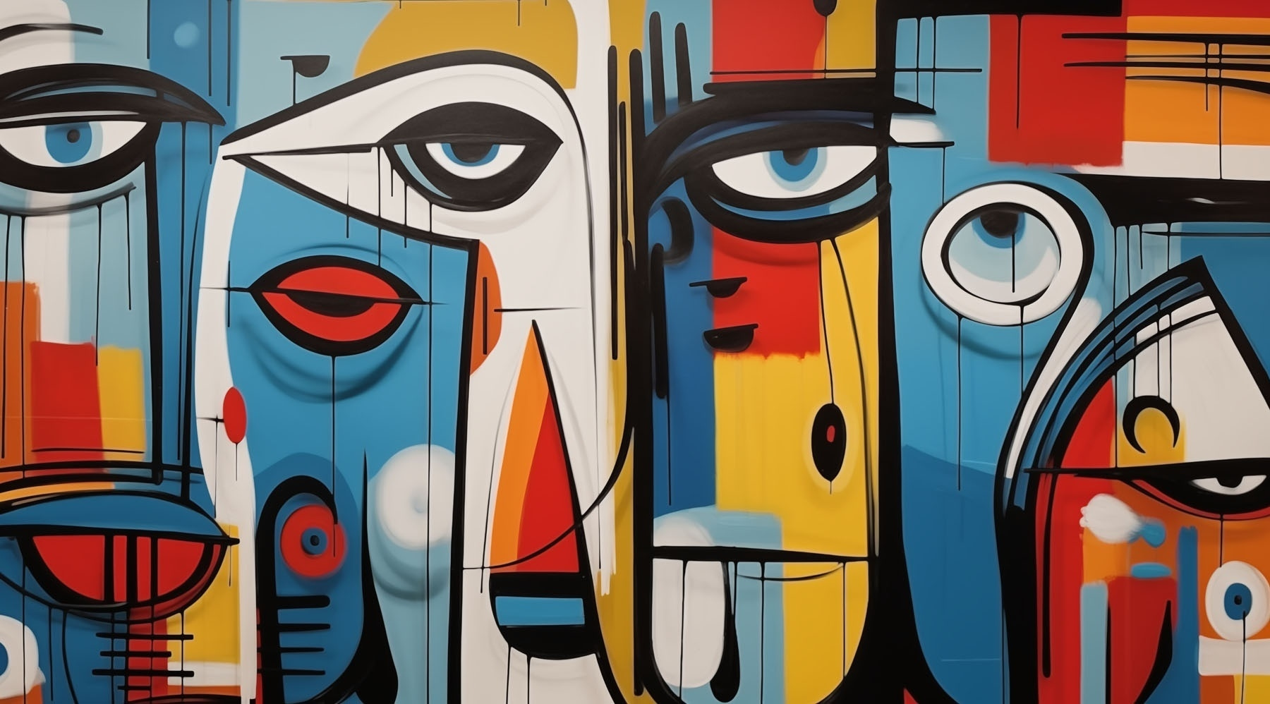 Colorful art piece with different faces Colorful art piece with different faces