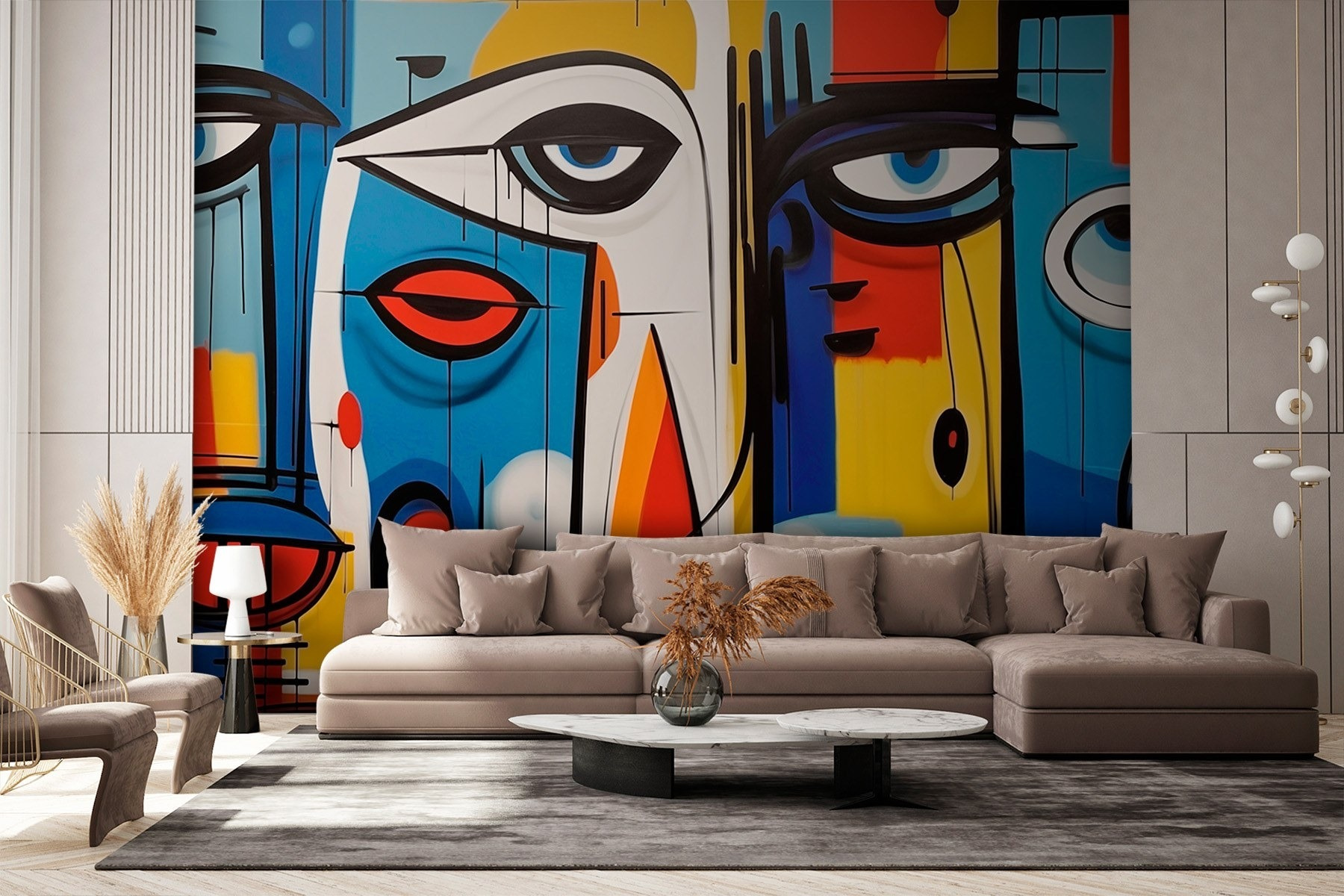 Colorful art piece with different faces Colorful art piece with different faces