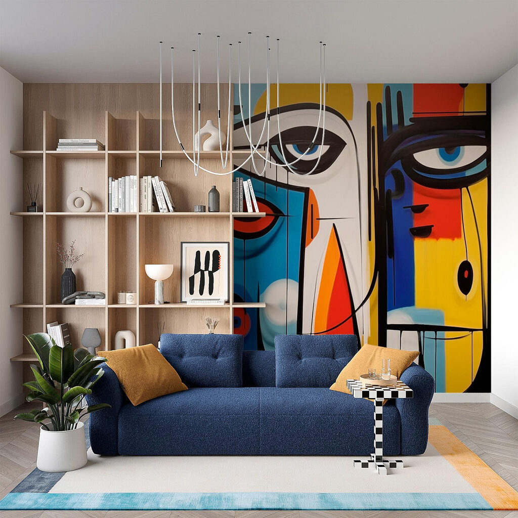 Colorful art piece with different faces Colorful art piece with different faces