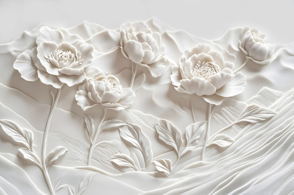 White flower carving on a wall White flower carving on a wall
