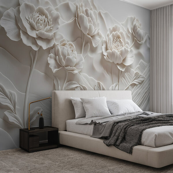 White flower carving on a wall White flower carving on a wall