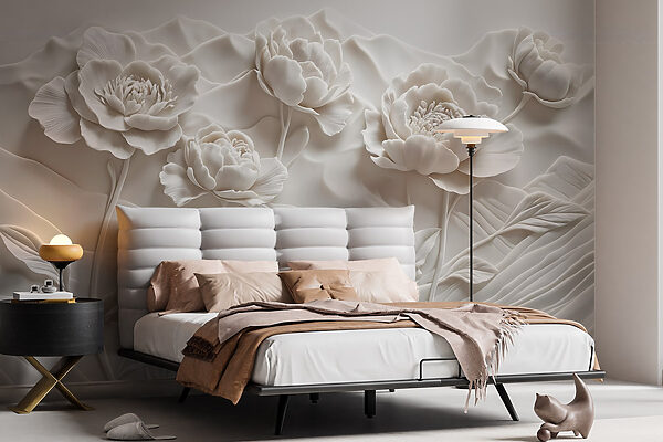 White flower carving on a wall White flower carving on a wall