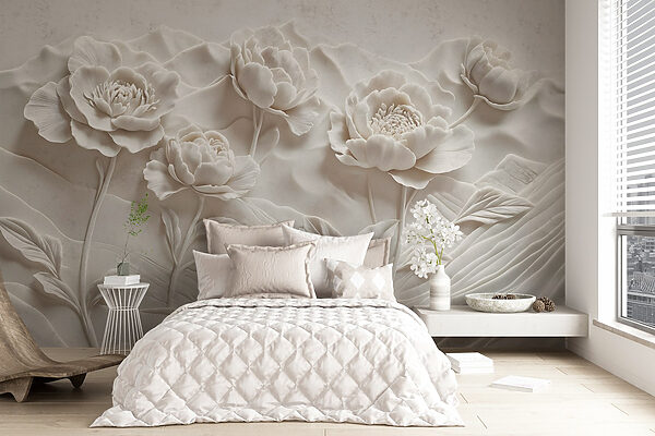 White flower carving on a wall White flower carving on a wall