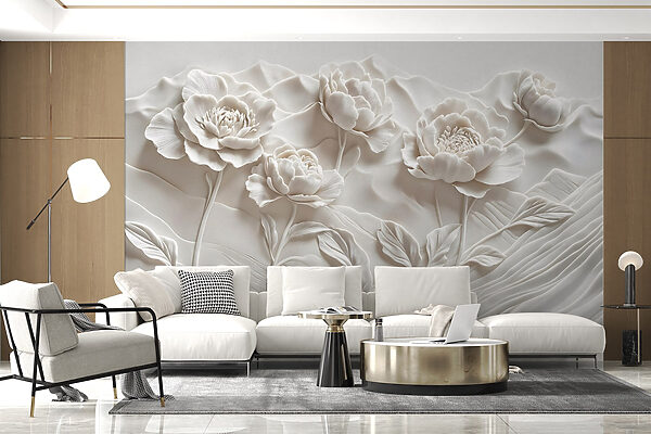 White flower carving on a wall White flower carving on a wall