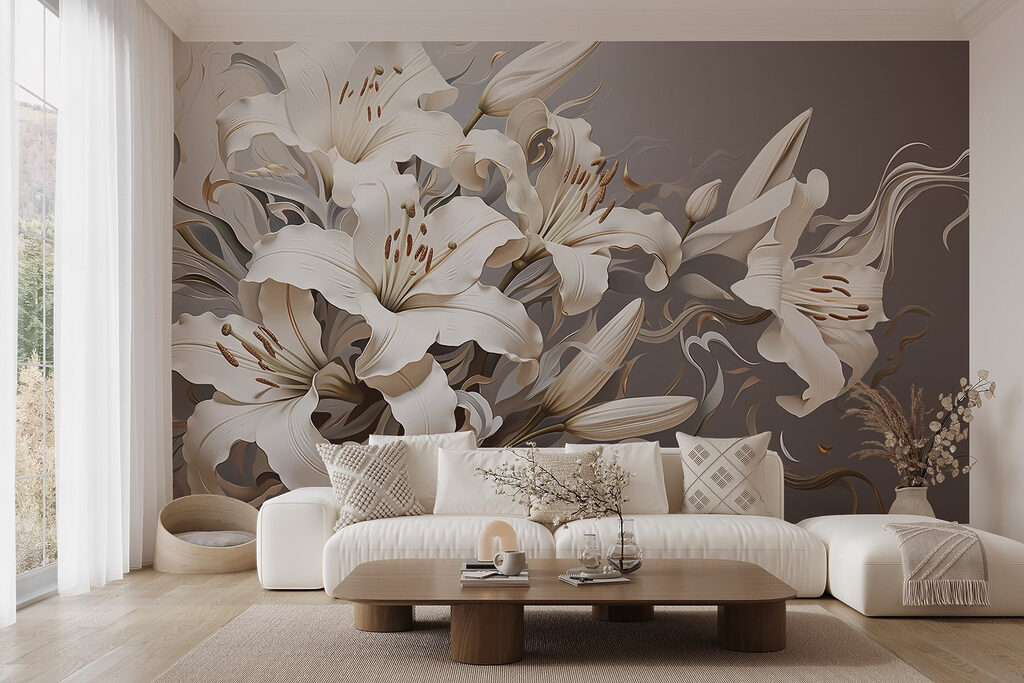 White flowers with brown and white swirls