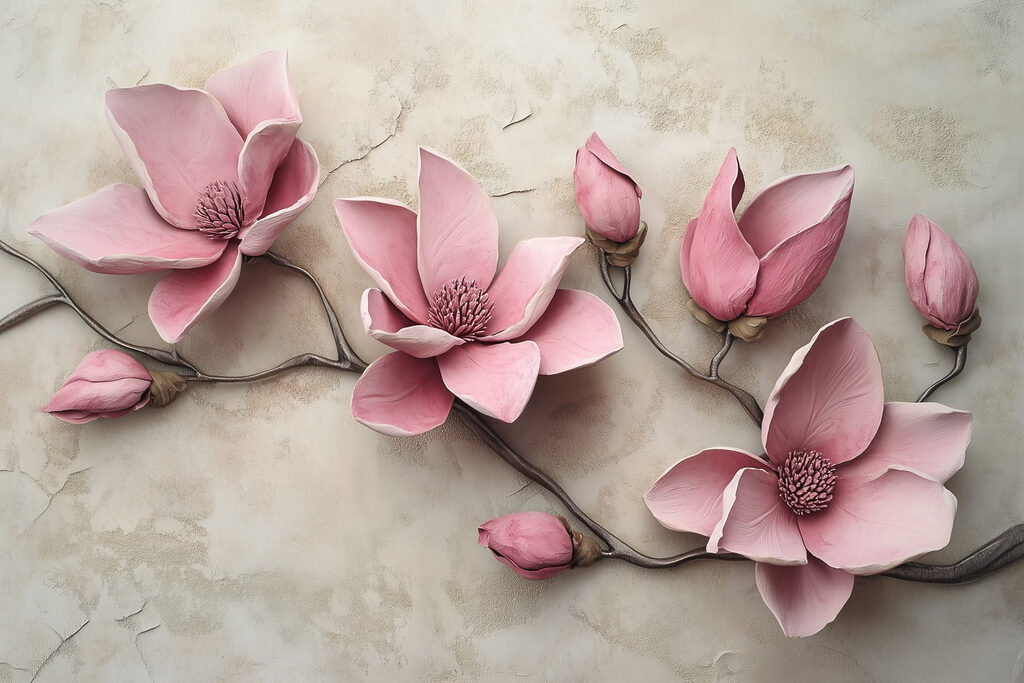 Group of pink flowers on a white surface Group of pink flowers on a white surface