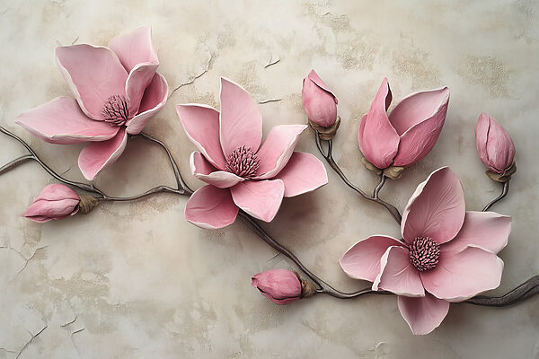 Group of pink flowers on a white surface Group of pink flowers on a white surface