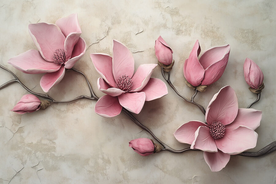 Group of pink flowers on a white surface Group of pink flowers on a white surface