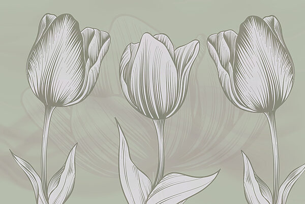 Line of flowers on a green background Line of flowers on a green background