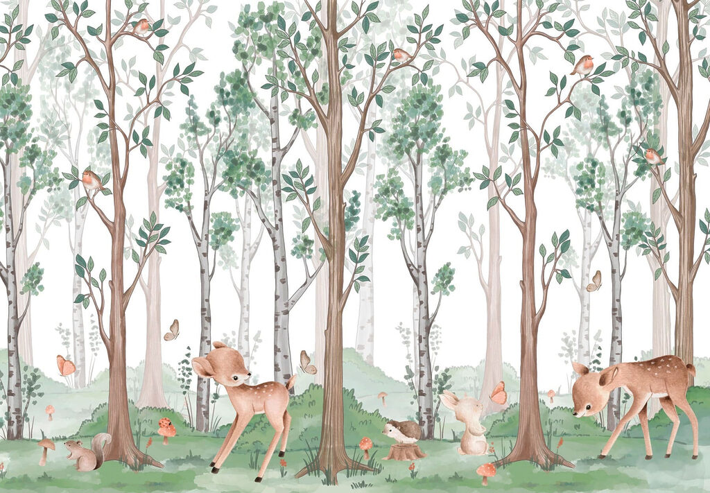 w02771p 1024x711 - Wallpaper with a forest of trees and animals