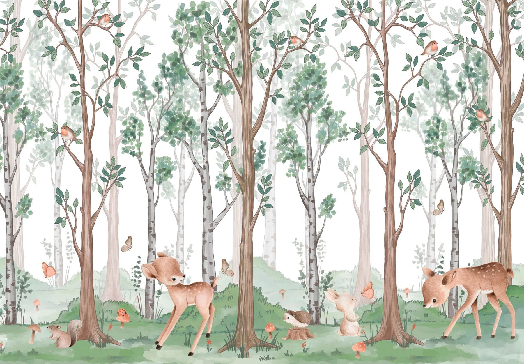 Wallpaper with a forest of trees and animals w02771p - Wallpaper with a forest of trees and animals