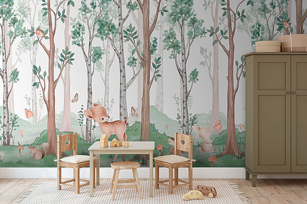 Wallpaper with a forest of trees and animals w02771pir1mr 600x400 - Wallpaper with a forest of trees and animals