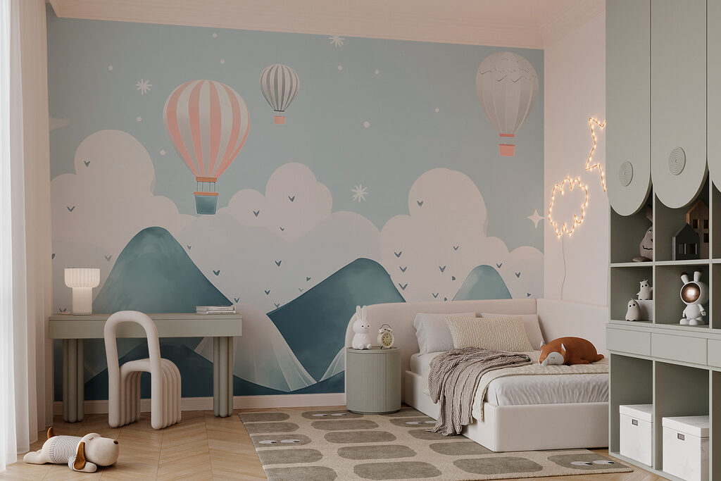 Hot air balloons flying over mountains Hot air balloons flying over mountains