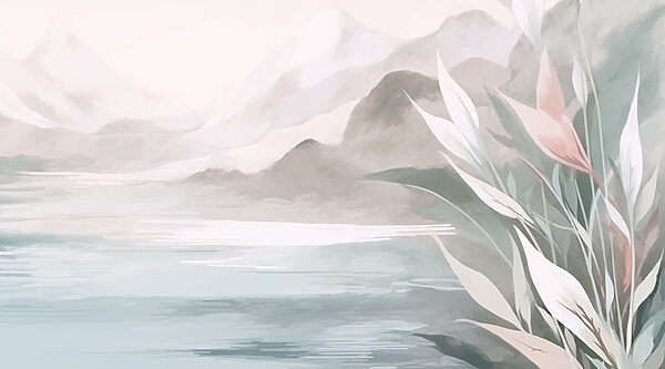 Painting of a mountain and water Painting of a mountain and water