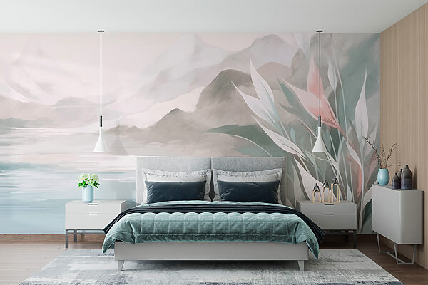 Painting of a mountain and water Painting of a mountain and water