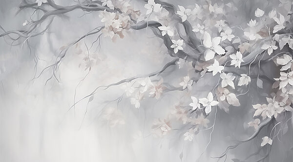 Painting of a tree with white flowers Painting of a tree with white flowers