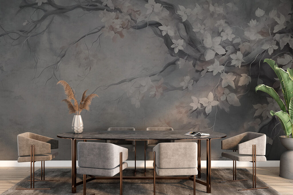 Painting of a tree with white flowers Painting of a tree with white flowers