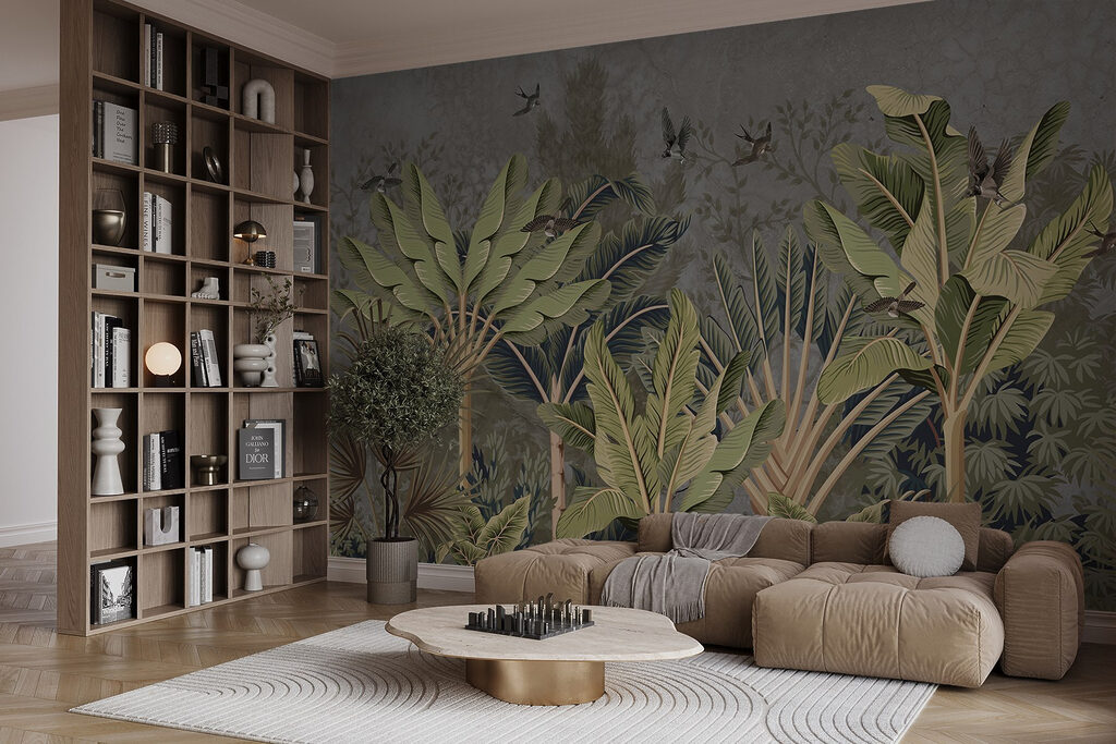 Wallpaper with a tropical forest