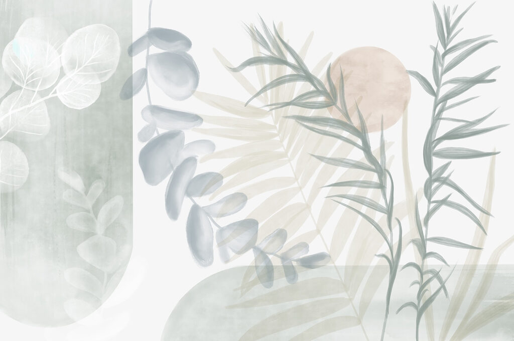 Serene botanical illustration in soft tones Serene botanical illustration in soft tones
