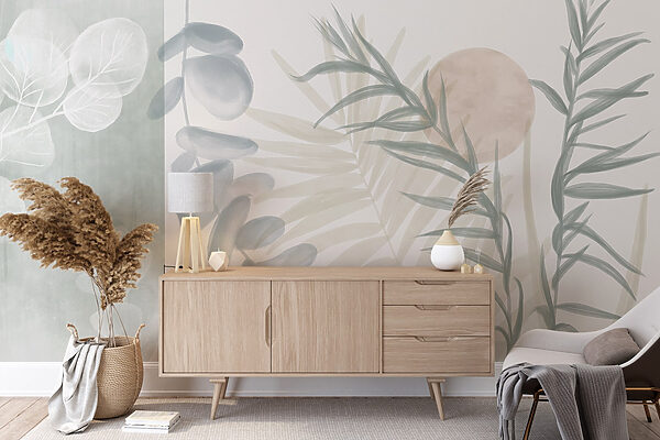 Serene botanical illustration in soft tones Serene botanical illustration in soft tones